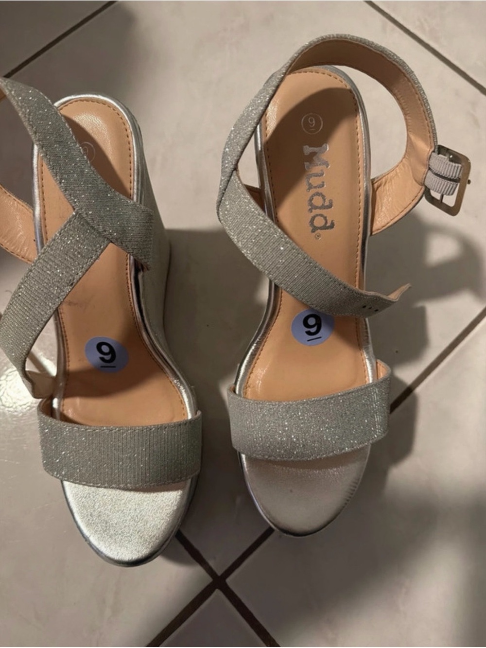 Silver Glitter Block Heel Sandals - Women's Size 6
